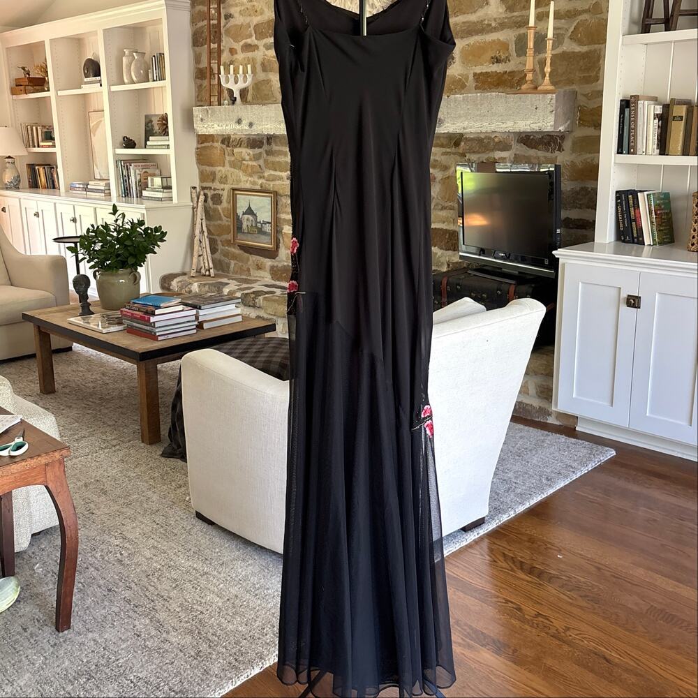 🌸 Dress Barn Embroidered Beaded Cherry Blossom Maxi Dress | Size S | Black - Picture 11 of 11